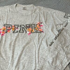 Victoria Secret Pink Floral Bling Tee Long Sleeve New